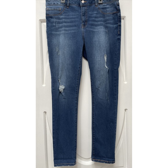 Signature Denim - Signature Studio Jeans 16 Womens Regular‎ Size Blue Denim Distressed Dark
